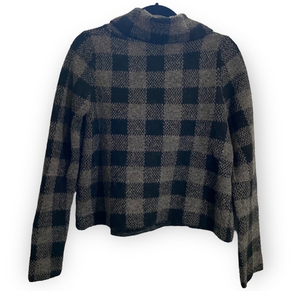 Ellen Tracy Black & Grey Gingham Cropped Wool Sweater Size Large - Picture 6 of 11